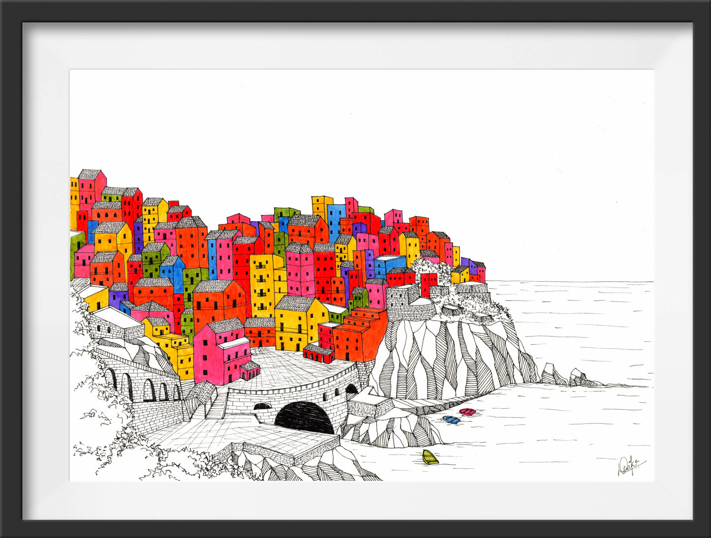 Manarola Postcard Illustration