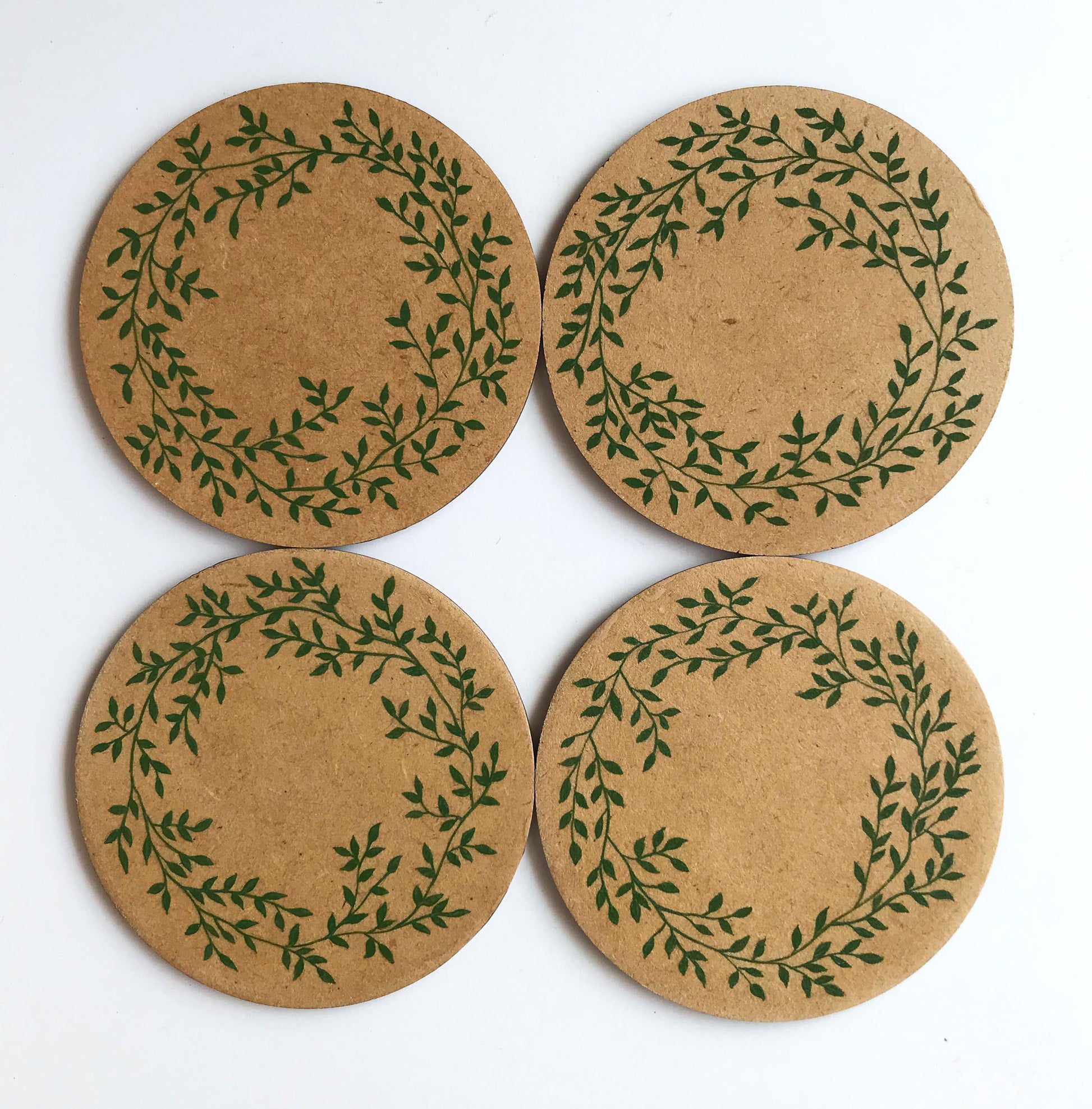 leaf wreathe hand painted MDF coasters