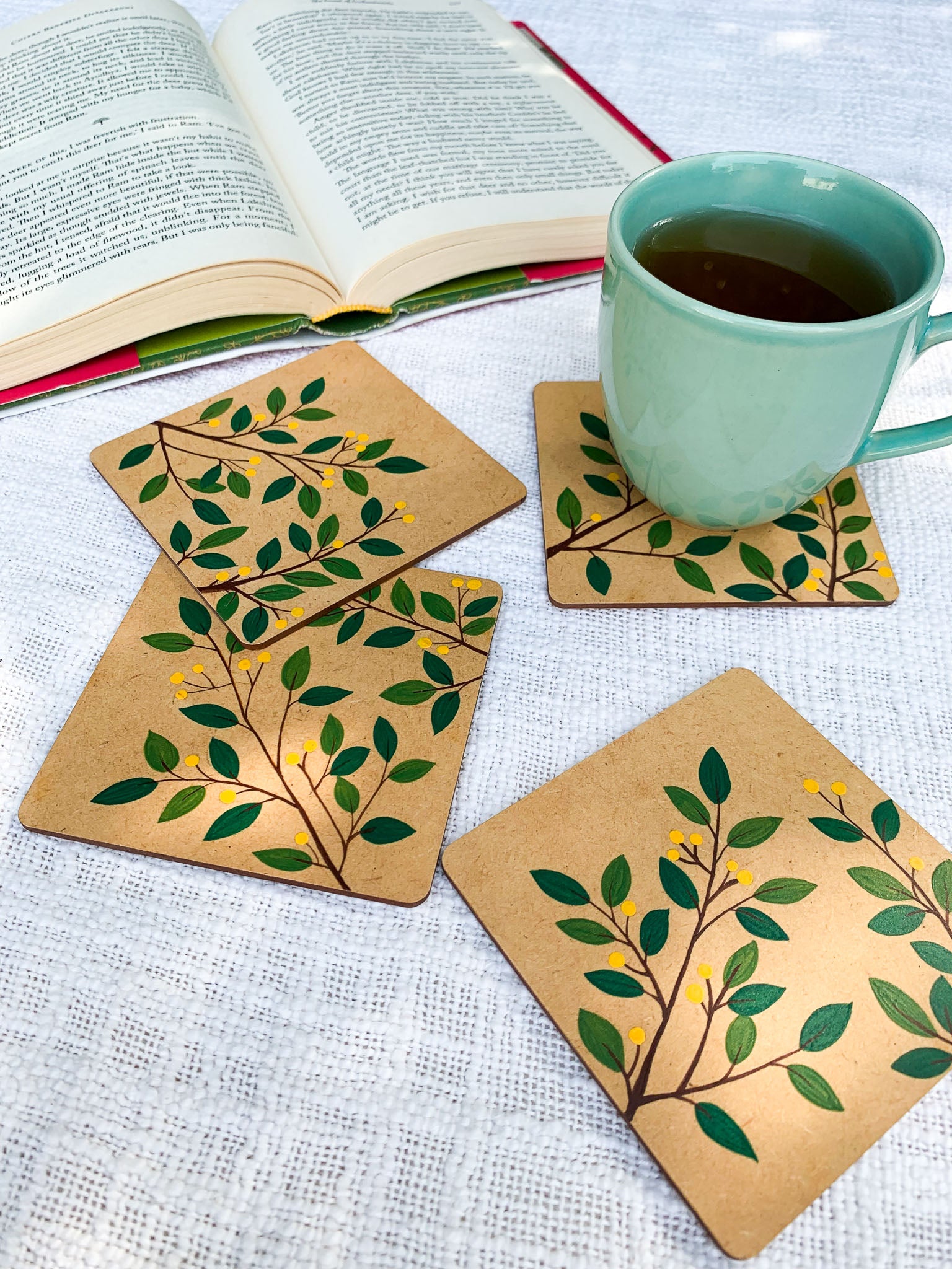 lemon tree hand painted MDF coaster