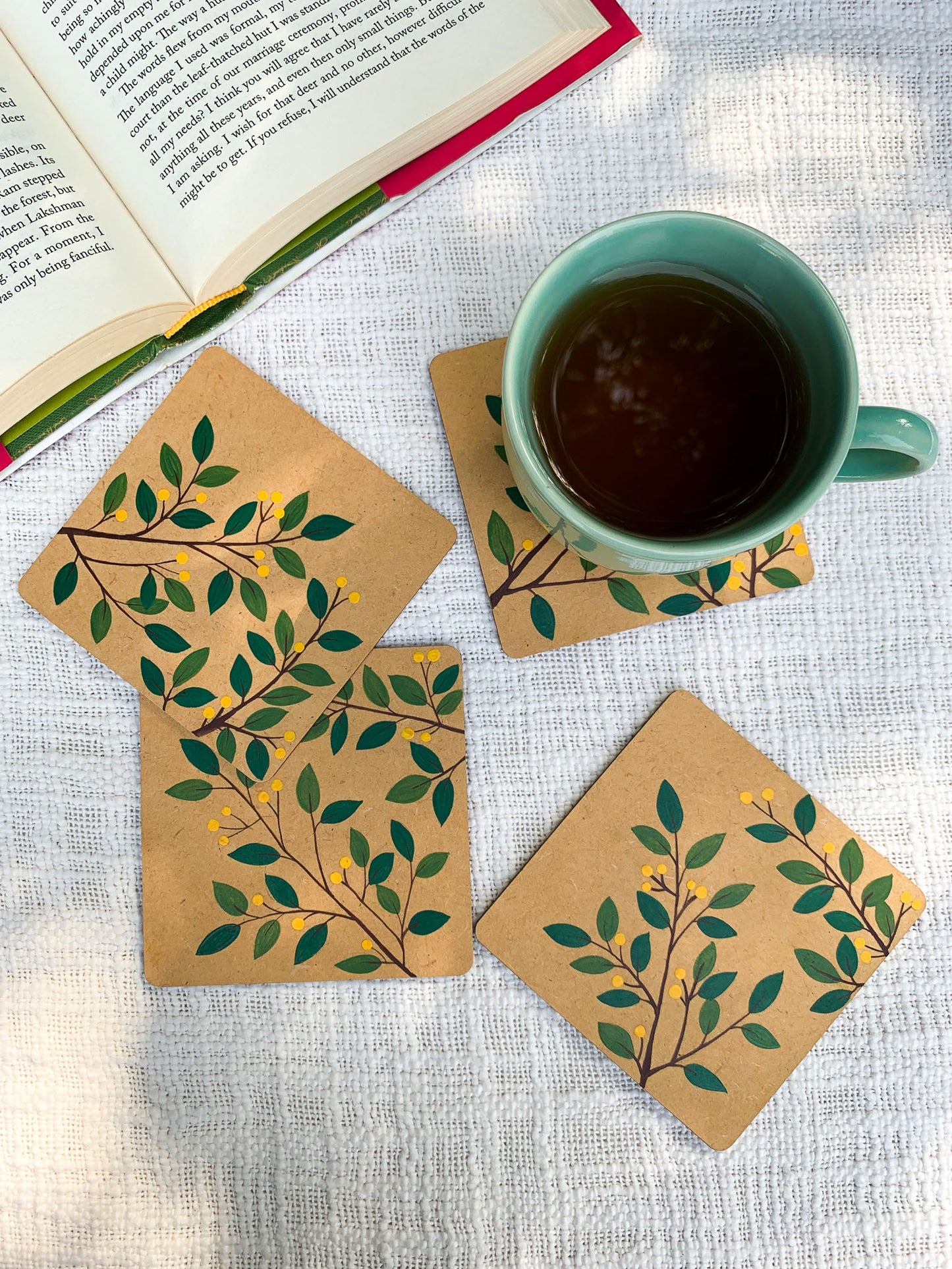 lemon tree hand painted MDF coaster