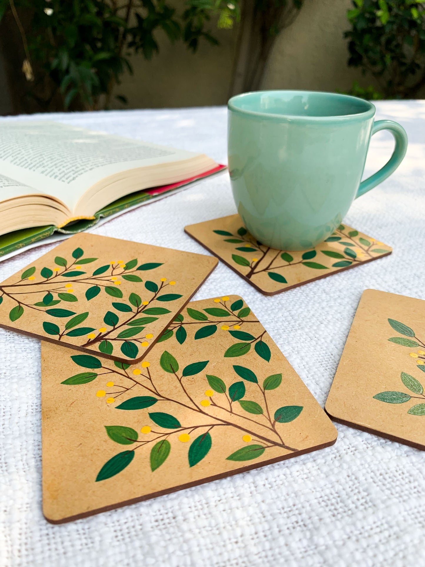 lemon tree hand painted MDF coaster