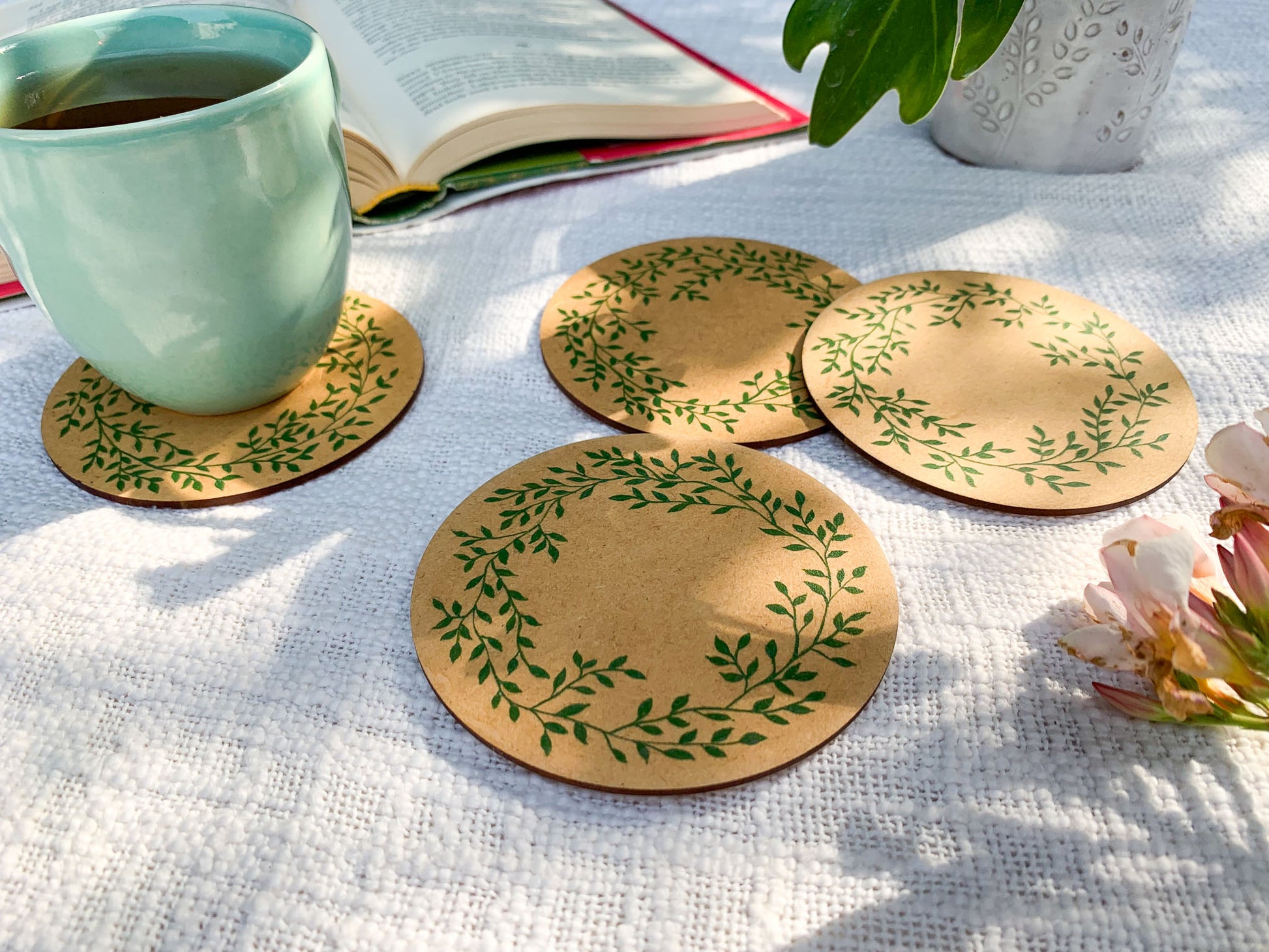 leaf wreathe hand painted MDF coasters