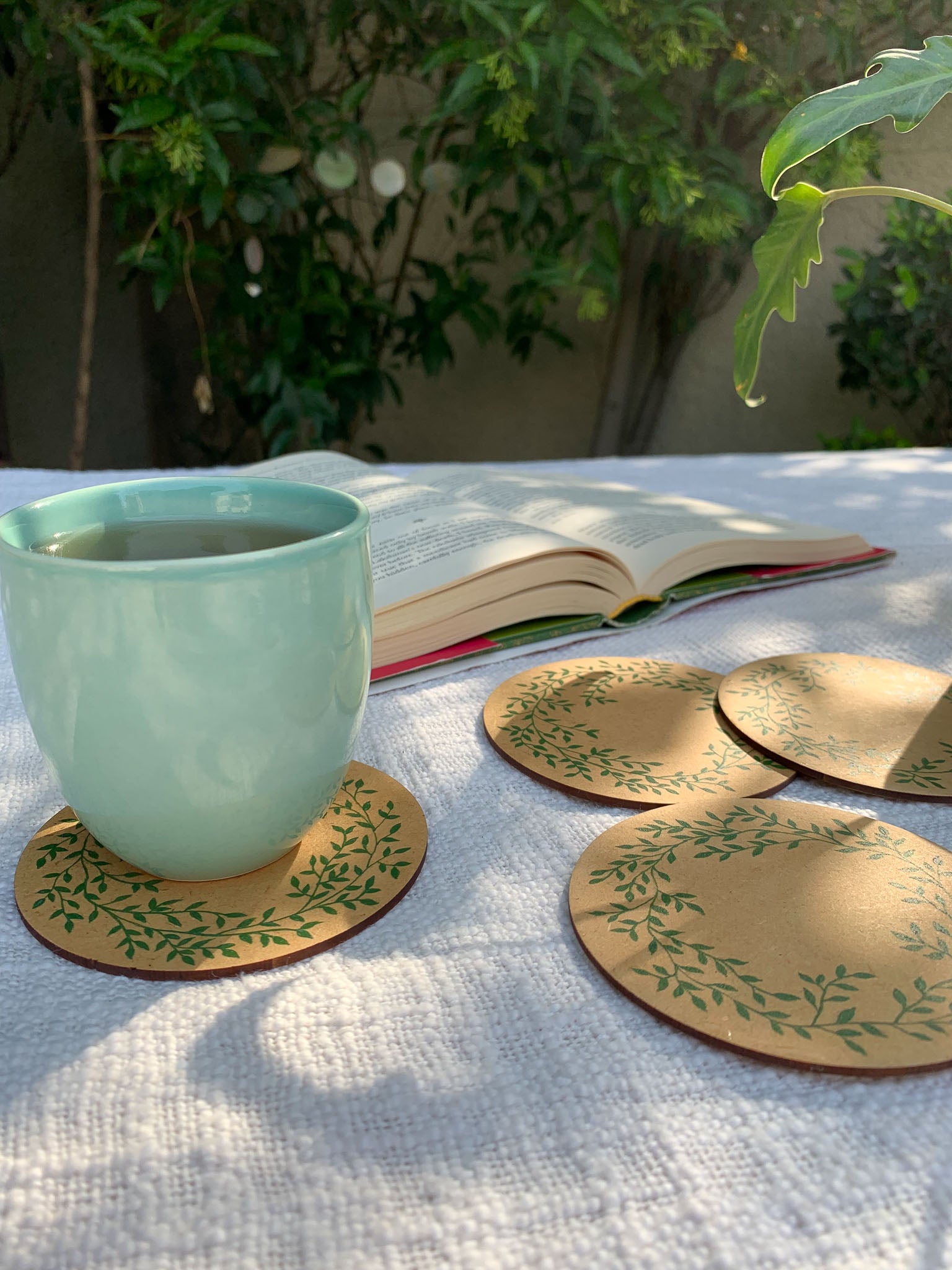 leaf wreathe hand painted MDF coasters