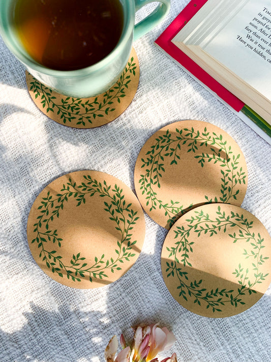 leaf wreathe hand painted MDF coasters