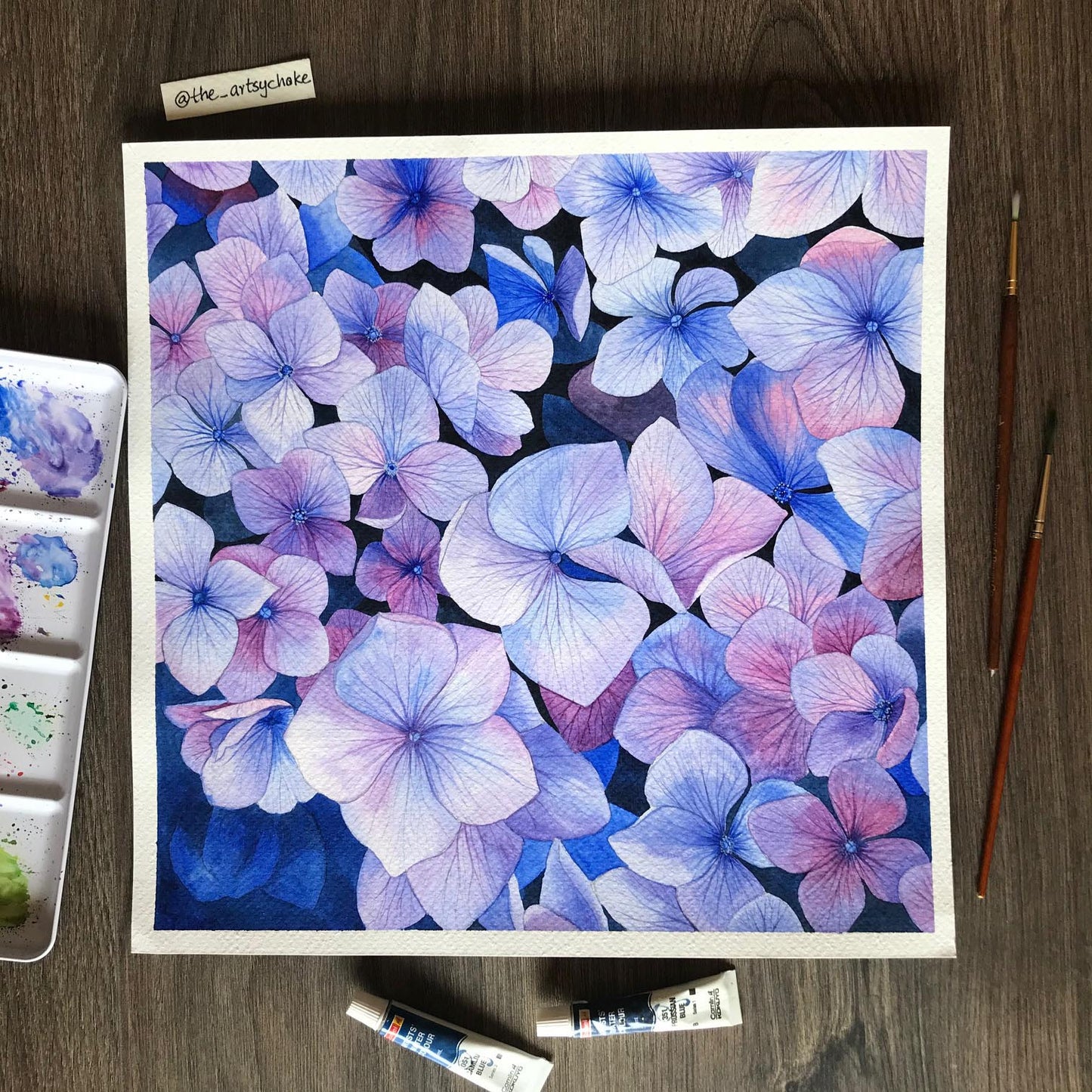 Blue Hydrangea Watercolour Painting