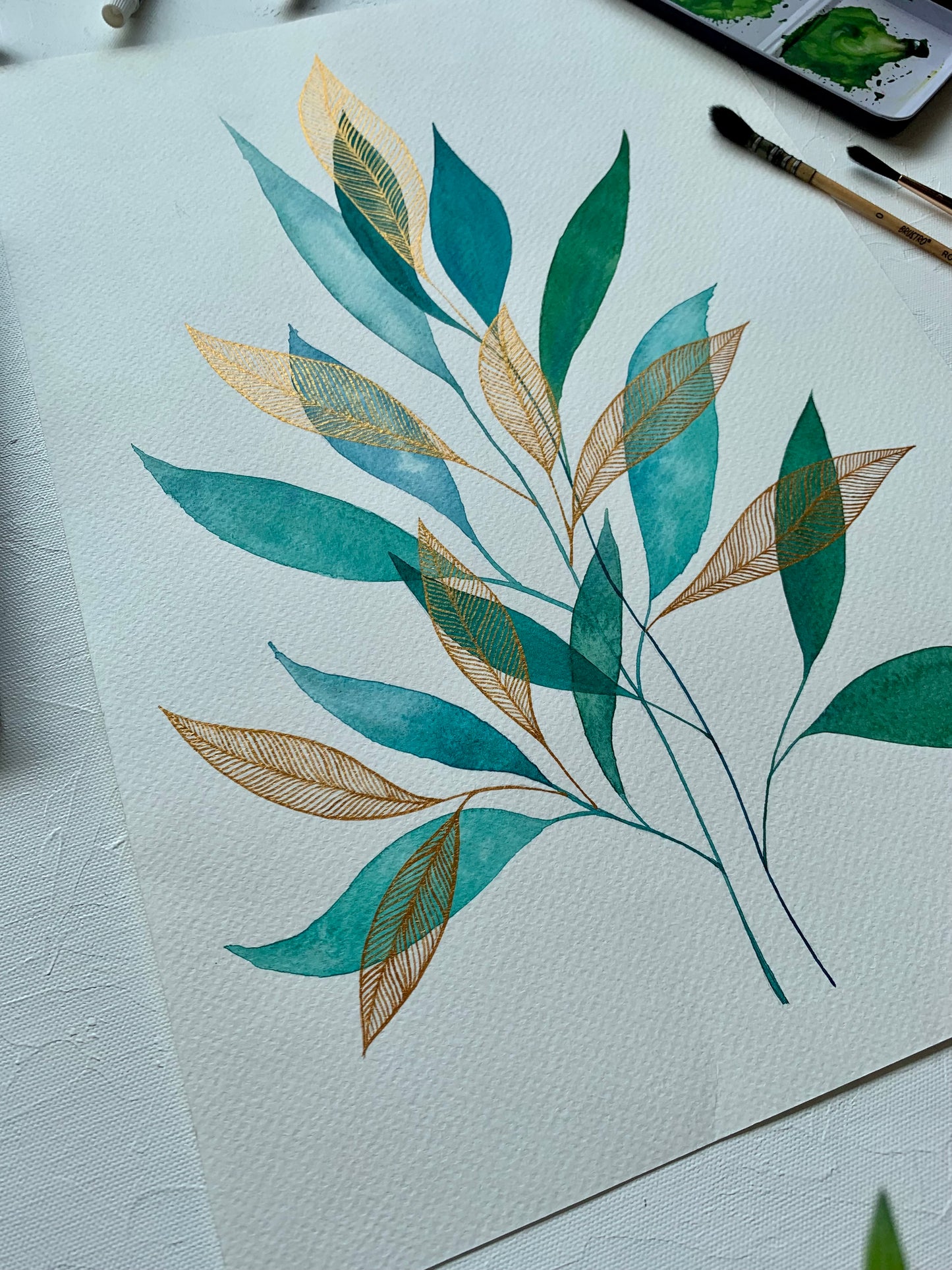 Gilded Leaves - Watercolour Painting