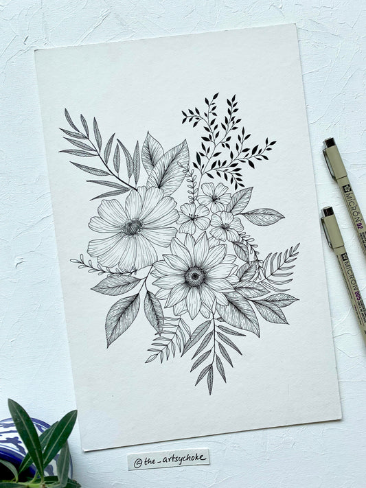 Floral Bouquet Line Drawing