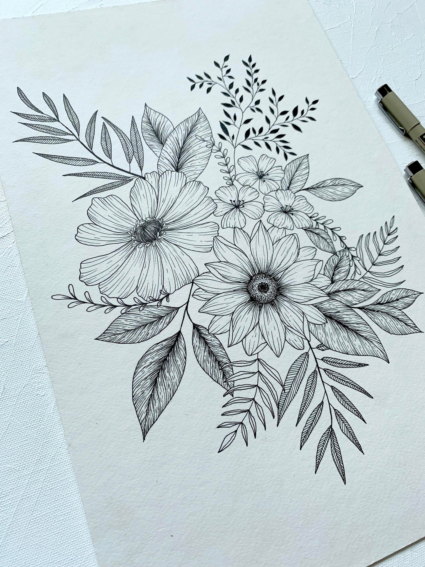 Floral Bouquet Line Drawing