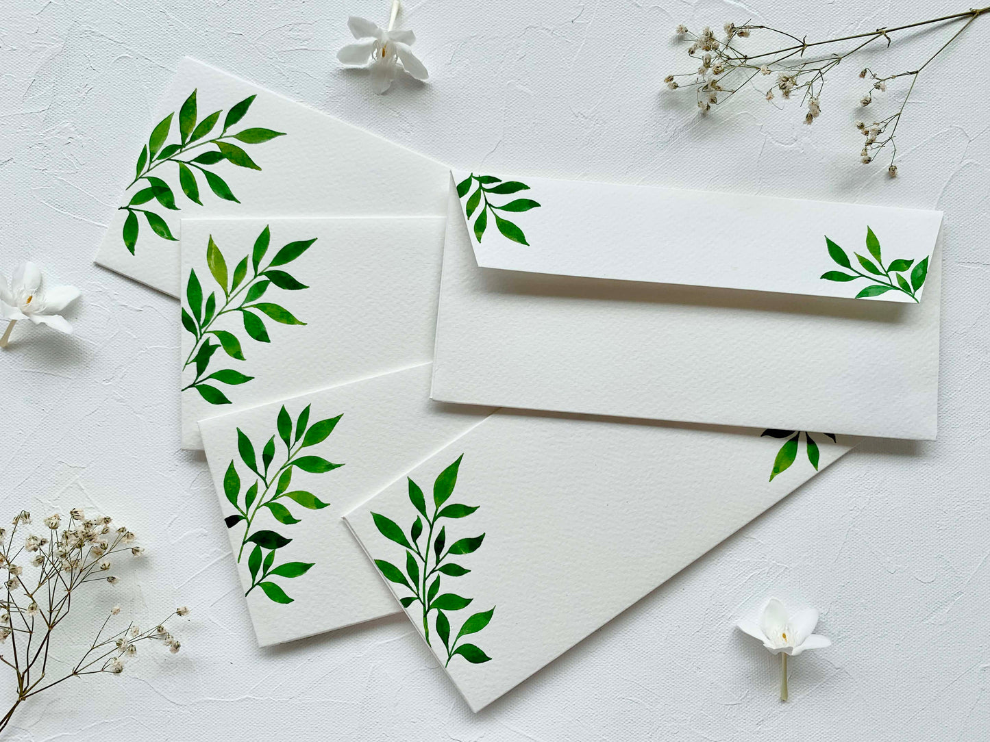 hand-painted watercolour leaves botanical themed money envelopes