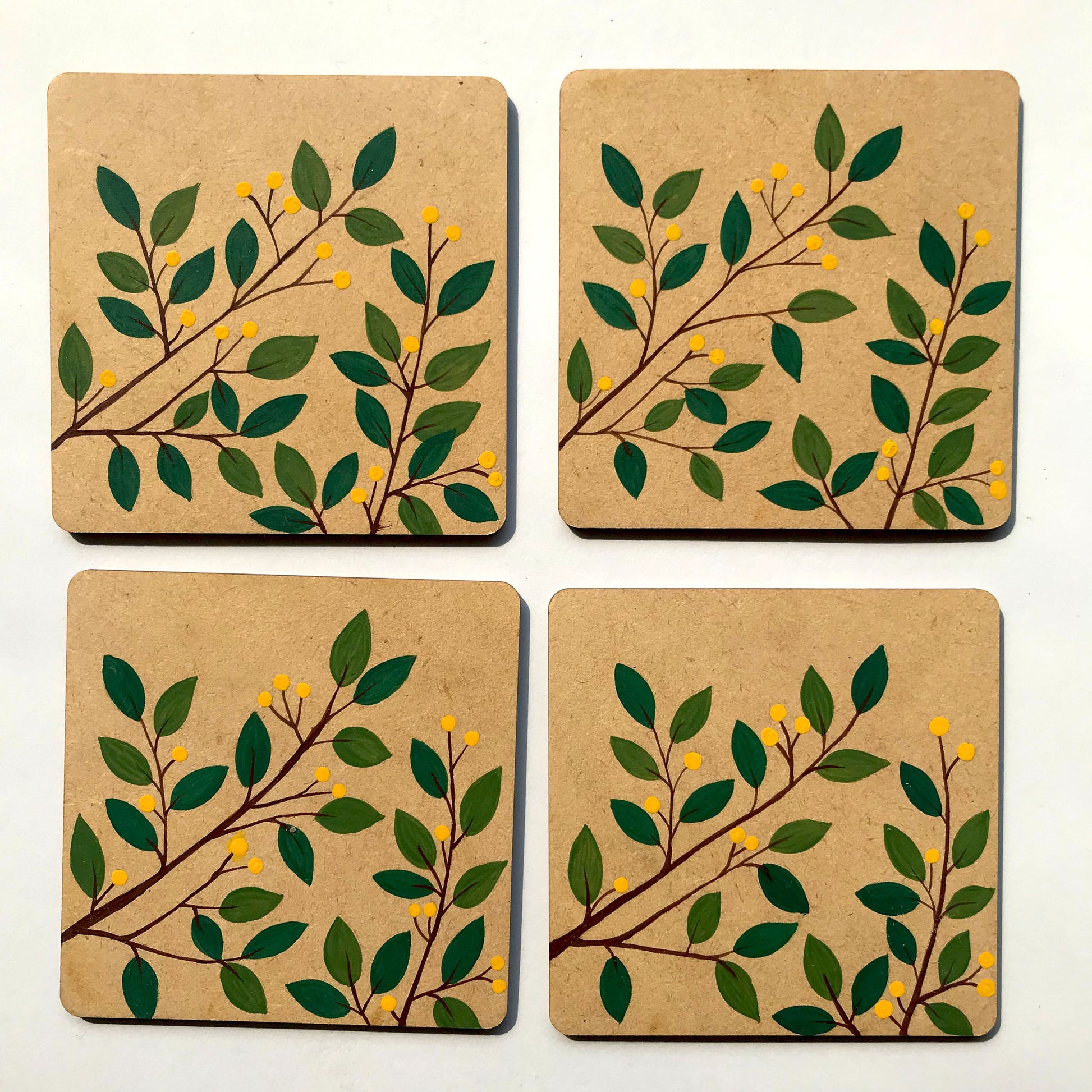 lemon tree hand painted MDF coaster