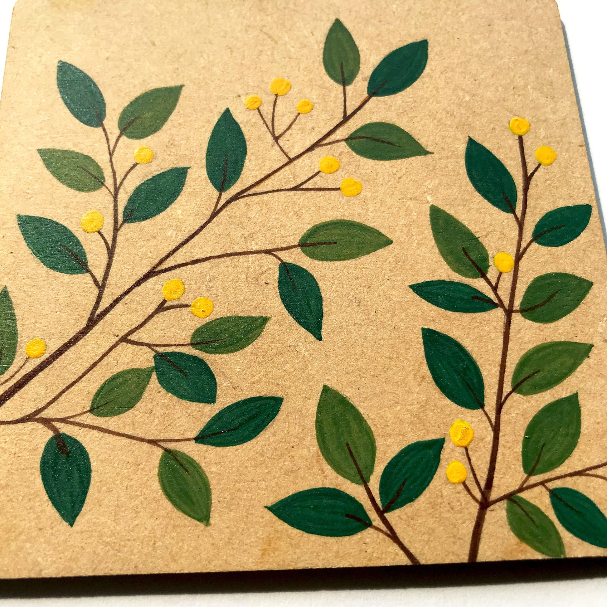 lemon tree hand painted MDF coaster