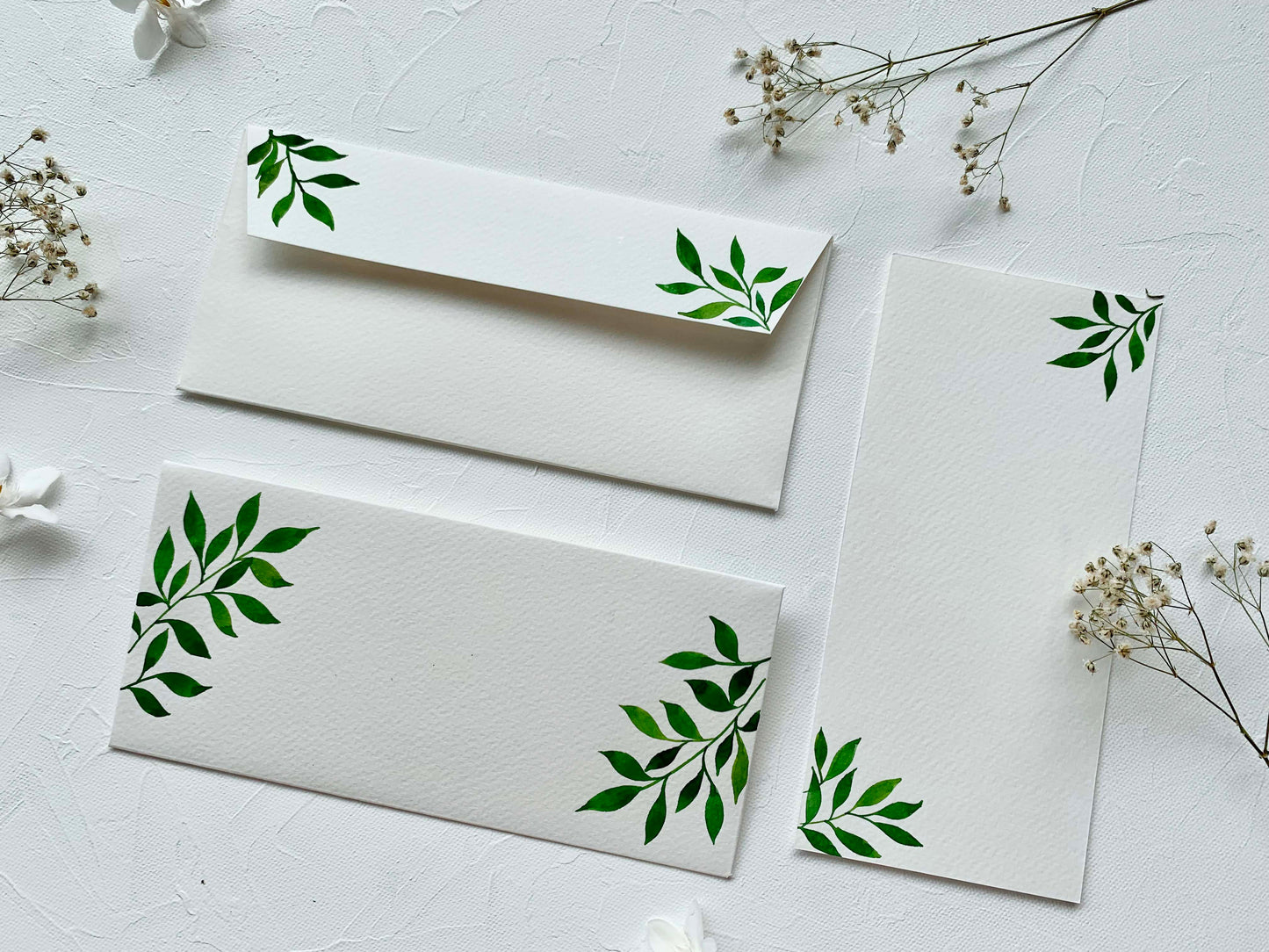 hand-painted watercolour leaves botanical themed money envelopes