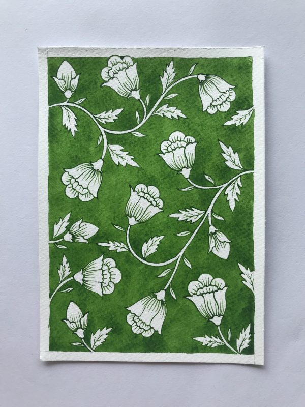 bellflowers-floral-pattern-flowers-green-artwork-poster-painting-watercolour-watercolor-handmade-home-decor-wall-art-hanging-minimal-decorative-botanical-nature-indianart-mughal-motif-textile-print