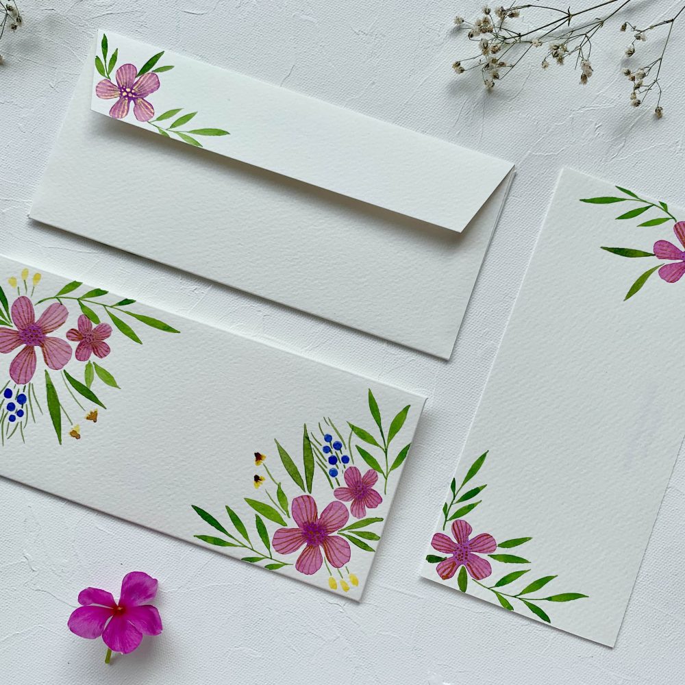 periwinkle-floral-bunch-loose-watercolour-painting-handpainted-money-envelopes-shagan-shagun-notecards-stationery-handmade-flowers-watercolour-painted-festive-personalized-gifting