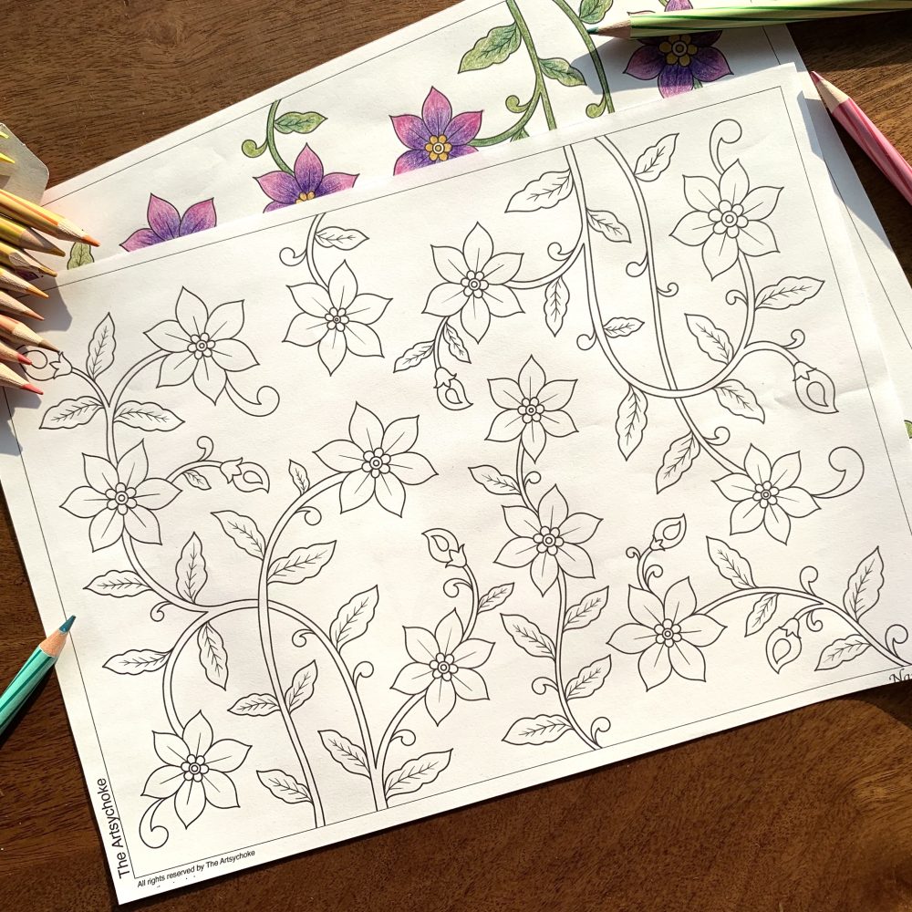Narcissus-flower-floral-colouring-pattern-printable-downloadable-hobby